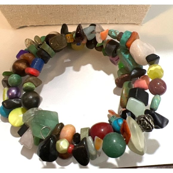 Multi-Gemstone Wire Bead And Chip Wrap Bracelet -- 23" - Picture 7 of 9